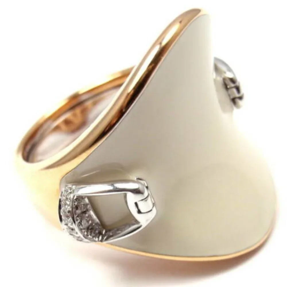 Authentic! Roberto Coin Saddle Stirrup 18k Rose Gold Diamond Enamel Ring​ - Picture 2 of 8